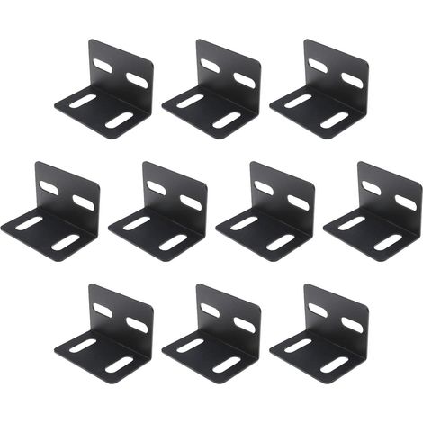 BEBUSINGOTO Lot de 10 équerres d'angle en forme de L en métal pour meubles - 1.8 mm d'épaisseur - 4 trous de fixation réglables - Noir (1/3)