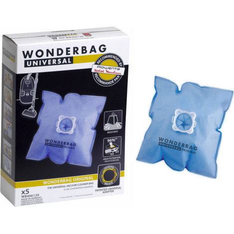 Rowenta – Boîte de 5 sacs microfibres WONDERBAG 3221613010607 – Accessoire pour aspirateur – Filtration optimale des particules de poussière – Adaptateur universel