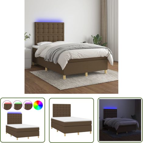 The Living Store Boxspringbett mit Matratze & LED Dunkelbraun 120x200 cm Stoff - Boxspringbett - Doppelbett - Lattenrost - Bettsofa - Massivholzmöbel (1/5)