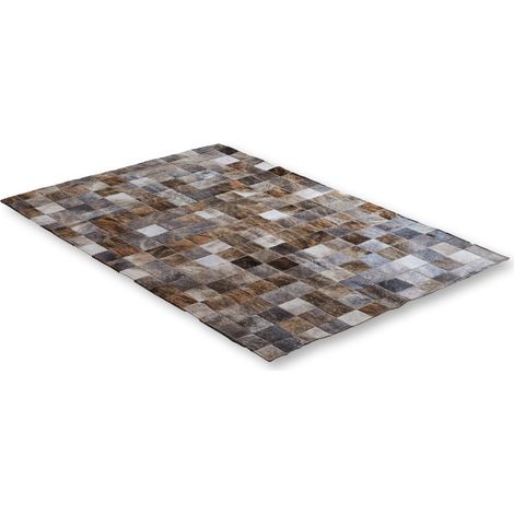 Tapis Patchwork en Cuir Brun, Beige et Gris - Marron (1/5)
