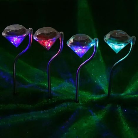 4 pièces / lot Acier inoxydable pour gazon solaire pour jardin Énergie solaire décorative Lumière LED Éclairage extérieur à diamant (1/4)