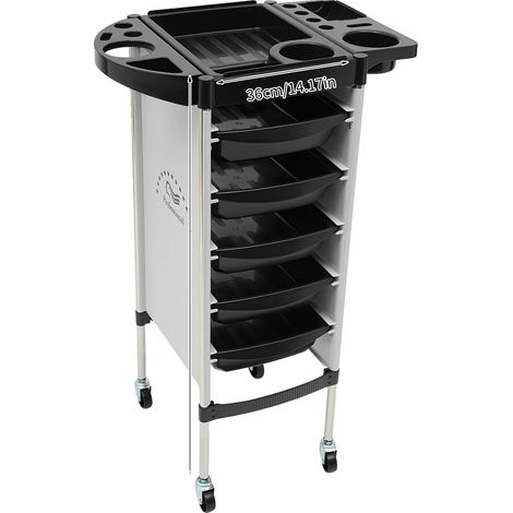 Carrello da soggiorno, a 6 ripiani, con 5 cassetti, colore nero. (1/2)