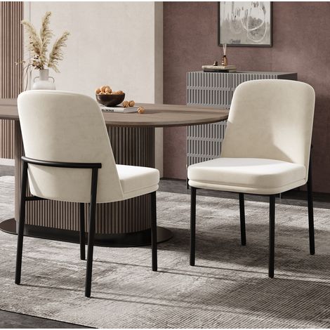 Chaises de salle à manger 2 pièces en velours beige, pieds métal noirs DESVIAE (1/5)