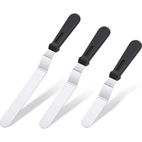 Spatule À Glacer - Set De 3 Spatules À Décalage En Acier Inoxydable 18/0 Avec Lame De 6 8 Et 10 Pouces - Poignée En PP Noir - Pour Décoration De Gâteaux Et Pâtisseries