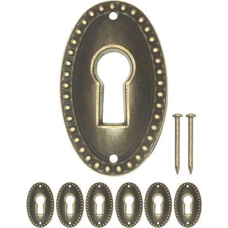Lot de 6 rosettes de serrure ovales antiques - 37 x 23 mm - En laiton et bronze (1/4)