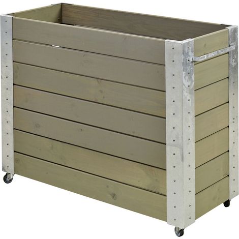 Plus Blumenkasten Cubic mit Räder Druckimpräg.RAL 7023 Graubraun (1/3)