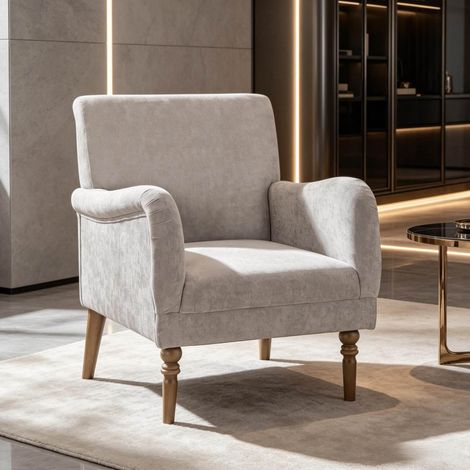 Poltrona 1 posto con schienale alto, seduta ampia, rivestimento in lino grigio HAVRYA (1/5)