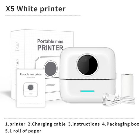 Mini Printer - Small Portable Mini Pocket Label Image Error Correction Thermal Bluetooth Printer - X5 White Export Edition - Standard Configuration (1/4)