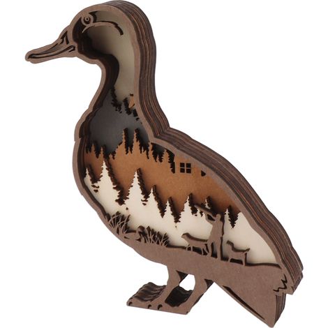 Ornement artisanal en bois, gravure 3D, statue d'animal, figurine sculptée en bois, canard sauvage, pour décoration de bureau ou de maison (1/5)