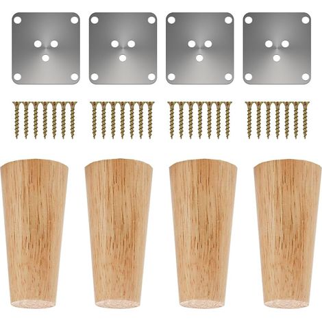 6 inch Pieds De Meuble Bois,Pieds Coniques, 4 Pièces Pieds De Table en Bois Naturel Rond avec Vis pour DIY Meuble Sofa Fauteuil Canapé Lit Chaise Placards,Table De Nuit, Armoire, Tiroir etc(15cm) (1/5)