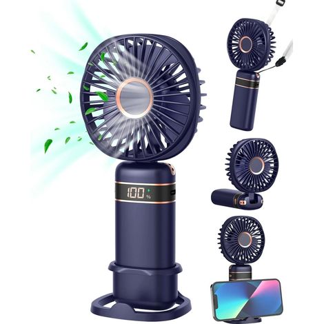 Ventilatore portatile 3 in 1, ventilatore USB portatile, mini ventilatore pieghevole, 5 velocità del vento, adatto sia per uso domestico che esterno, blu. (1/5)