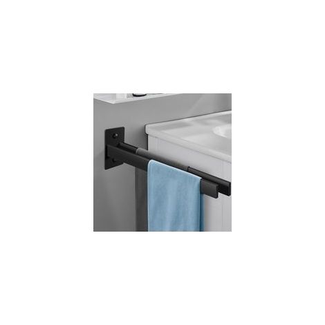 PorteServiettes Noir Acier Inoxydable Barre Double Adhésive, Support Mural, Idéal pour Salle de Bain et Cuisine (40x13x7 cm) (1/5)