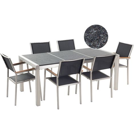 Set da Giardino Tavolo con Piano Basalto Nero 6 Sedie Nere 180 x 90 cm Grosseto (1/5)