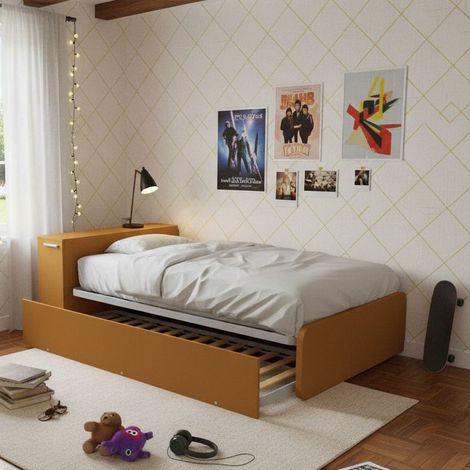 Letto una piazza e mezza 120x190 con contenitore e secondo letto estraibile - Zolfo