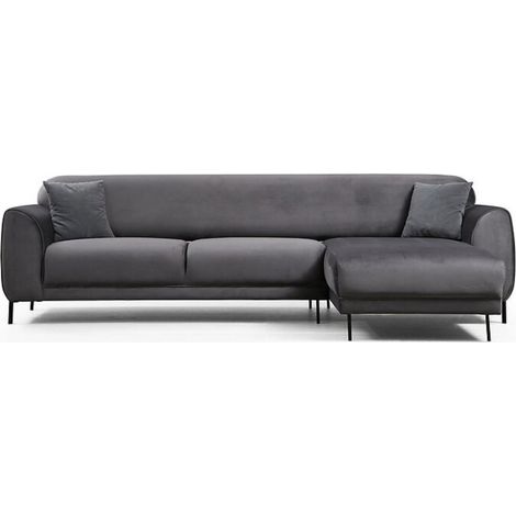 Canapé d'angle droit design velours gris foncé et pieds acier noir Liza (1/5)