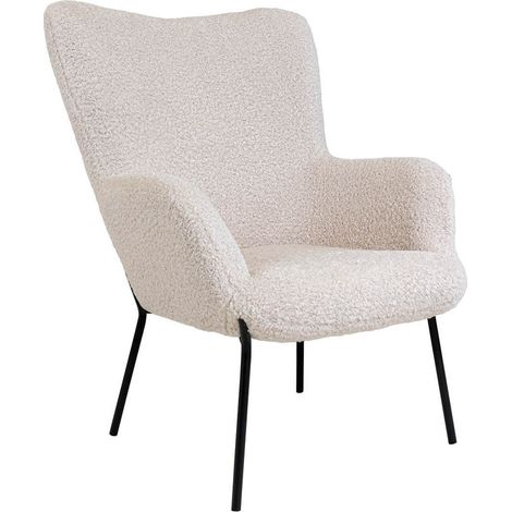 FINTRY - Fauteuil Imitation Laine Blanche et Piétement Acier Noir (1/5)