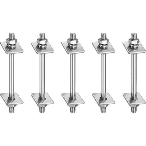 5Pcs M8x110mm 304 Acier Inoxydable Double Extrémité Filetée Tige Vis Boulon Avec Ecrous, Rondelles Carrées Plates (1/5)