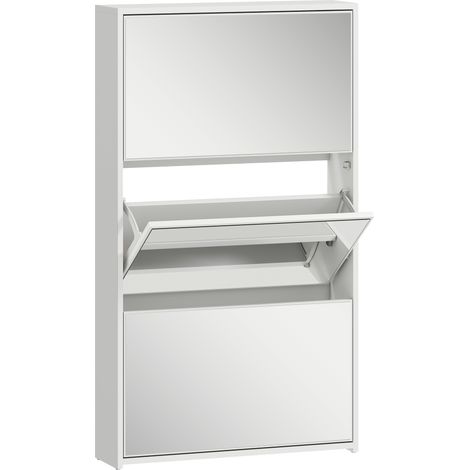 Scarpiera a Specchio 65x17x114,5 cm con 3 Cassetti a Ribalta per 9 Paia di Scarpe in Legno Bianco (1/5)