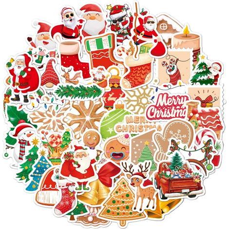 Adesivi natalizi, 50 pezzi, vari design, adesivi decorativi per laptop, borraccia, custodia del telefono, biglietto regalo, scrapbooking, fai da te (1/5)