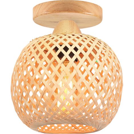 Plafonnier en bambou 20 cm – Style moderne et rétro – Douille E27 – Lumière douce pour cuisine, salon, chambre – (1/5)