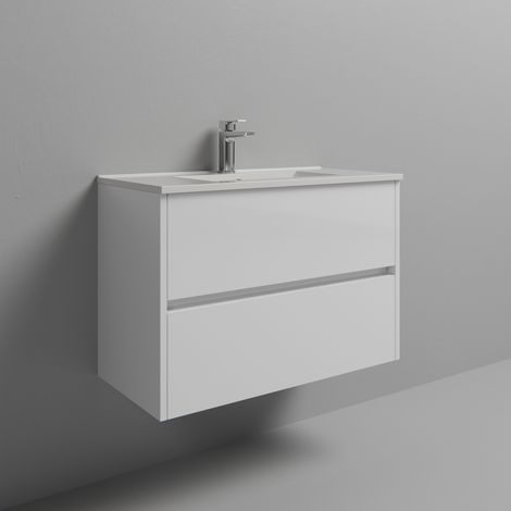 Montego Gloss White 800mm Wall Mounted 2 Drawer Vanity Unit with Angel Basin