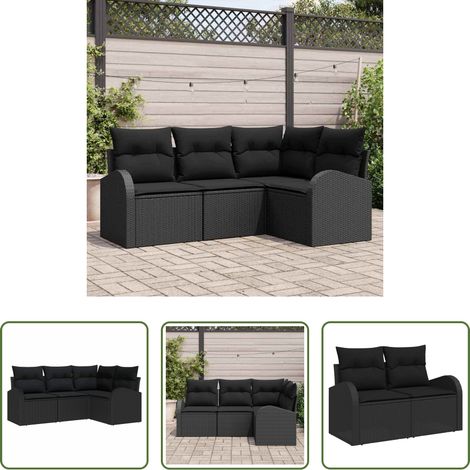 Gartenmöbel - Gartensofa-set mit Kissen 4 pcs Schwarz Poly-Rattan (1/5)