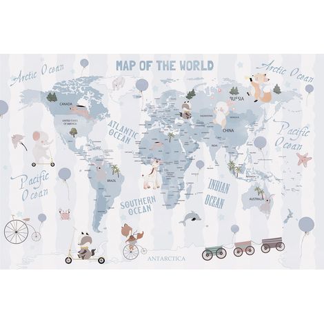 Papier peint panoramique Enfants - Carte du Monde - 130 cm x 87 cm (1/2)