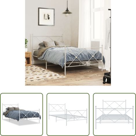 vidaXL Lit métallique - Cadre de lit métal sans matelas et pied de lit blanc 100x200 cm (1/5)