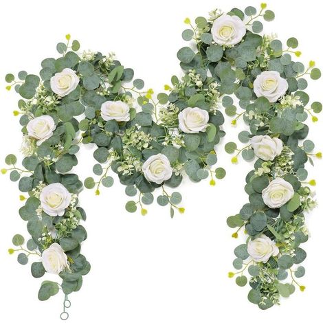 2 Pièces Guirlande Fleurs Artificielles 1.8m Faux Rosier Guirlande Eucalyptus Plante Artificielle Guirlande de Fleur Fausse Plantes Suspendues pour Murale Table Mariage à Maison Décoration (1/5)