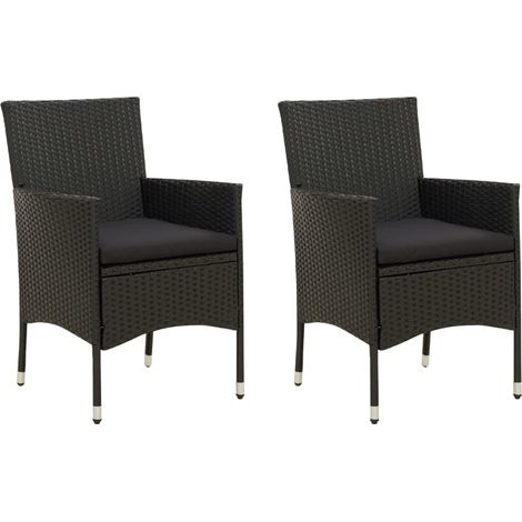 INLIFE Chaises de jardin 2 pcs avec coussins Résine tressée Noir (1/5)