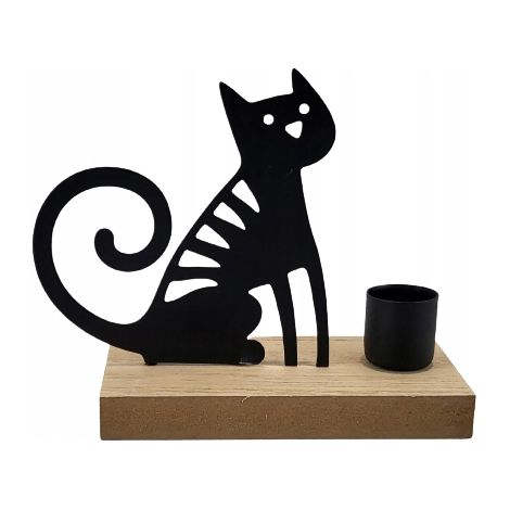 Candelabro pequeño de metal con un gato negro (1/5)