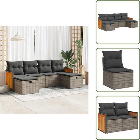 6-tlg. Garten-Sofagarnitur mit Kissen Grau Poly Rattan - Gartensofa Set - Garten Sofa Set - Outdoor Sofa Set - Garten Sofagarnitur (1/5)