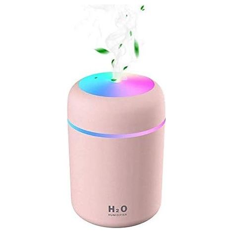 Air Humidifier, Mini USB Ultrasonic Humidifier with 7 Color Breathing Light, 2 Mist Mode, Auto Shut Off, for Bedroom Office Auto Home Baby (Pink)