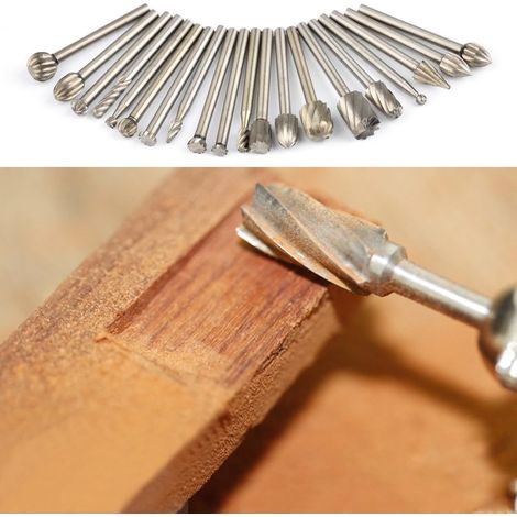 Holzschnitz-Fräserset — 20-teiliges Schnitz-Set für Holz — Schnitzaufsätze mit 3 mm Schaftdurchmesser, geeignet für Rotationswerkzeuge sowie für DIY, Holzbearbeitung, Schnitzen, Gravieren und Bohranwe (1/4)
