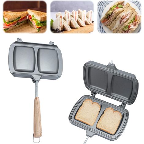 Poêle à sandwich avec plaque amovible pour gazinière double face pour crêpes omelettes frites et toasts appareil pour petit déjeuner pratique (1/5)