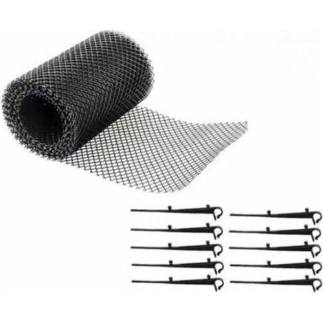 Grilles de Protection de Gouttire durable en PP,Protge Toiture et Protection contre Feuille+PLUS 10 Crochets de fixation+16cm de largeur+6m de longeur,Protective grids for gutters Noir (1/5)