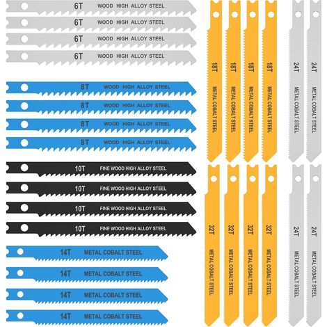 28 Pieces U-Shank Jigsaw Blades 6TPI/8TPI/10TPI/14TPI/18TPI/24TPI/32TPI Jigsaw Blades for Wood, Plastic, Metal, 85mm and 100mm (1/5)