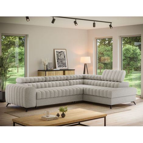 Ecksofa mit Schlaffunktion Sofa GRADO Stoff Coral Ecru Ottomane Rechts (1/5)