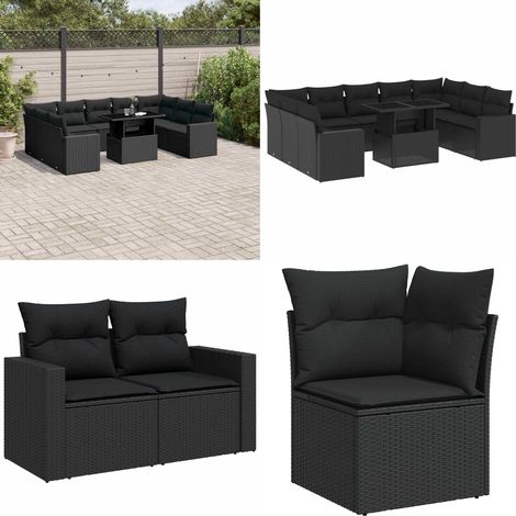 10-tlg. Garten-Sofagarnitur mit Kissen Schwarz Poly Rattan - Gartenmöbel Set - PE-Rattan Möbel - Outdoor Lounge - Gartenecke - Terrassenmöbel - Home & Living (1/5)