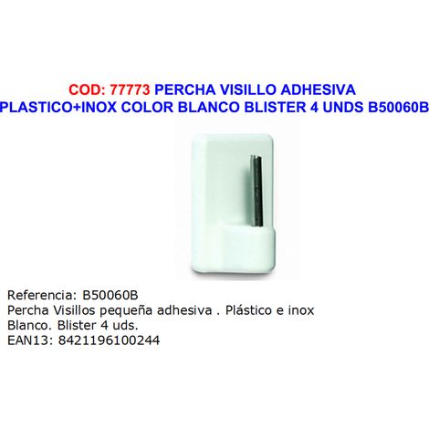 Appendino adesivo in plastica bianca e acciaio inox Blis 4 unità 50060B
