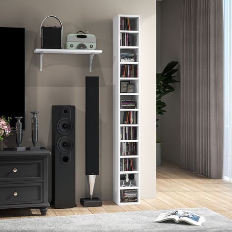 Rangements pour CD et DVD avec 12 compartiments. capacité max. 204 CD. 21 x 20 x 175 cm. blanc