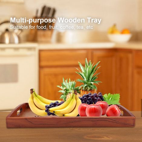 Plateau de service rectangulaire en bois de cerisier pour thé, café et fruits - Décoration maison (1/5)
