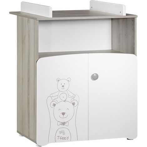 Commode à langer 2 portes 97x76x66cm – Bois laqué blanc – 1 grande niche – Fabrication française – Conforme norme NF EN 12221 – Baby Price (1/3)