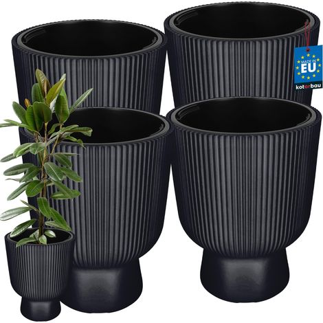 KOTARBAU® Lot de 4 Pot de Fleur - Pot Plastique Plante Ø 39 cm - avec Bac Intérieur -  Pot de Jardin - Pot de Fleur Exterieur -  H : 49 cm - PVC - Anthracite - Nervuré (1/4)