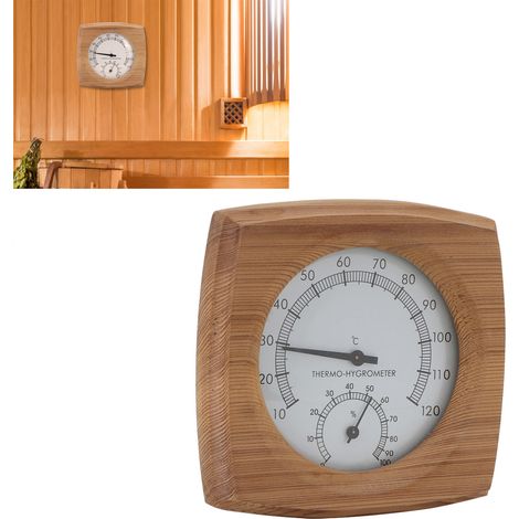 Thermohygromètre en Bois pour Sauna et Salle de Bain, Modèle 2‑en‑1 en Cèdre, Mesure 13x13.5cm (1/5)