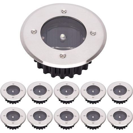 LED Lampe solaire au sol 10 Pack, lumière extérieure, Réverbère Lumières, Ensevelies Lumière, étanche IP65 (Blanc Froid, Rond) [Classe énergétique A+]
