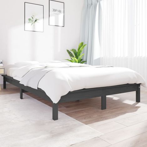 Lit simple pour adulte - Cadre de lit Gris 120x200 cm Bois de pin massif BV680996 - BonneVie (1/5)