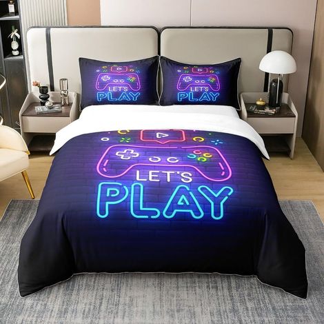 Cotton, Gaming Gamer Duvet Cover 200 x 200 cm, Video Games Bedding Set, Abstract Gamepad Bedding Set, Geometric Duvet Cover for Children and Boys (1/5)