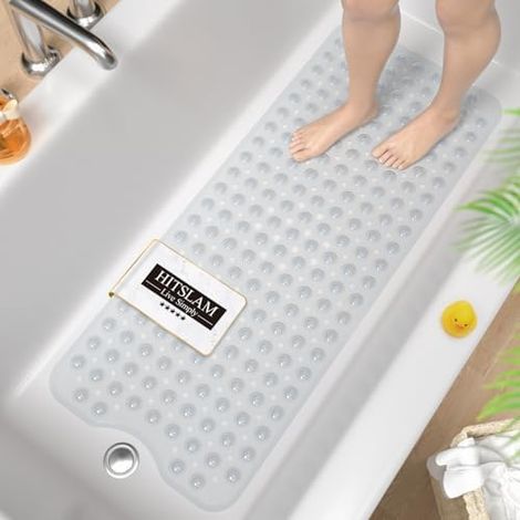 Tappetino da bagno antiscivolo, 101 x 40 cm, extra lungo, tappetino doccia antiscivolo, antimuffa e lavabile in lavatrice, senza BPA, trasparente (1/5)