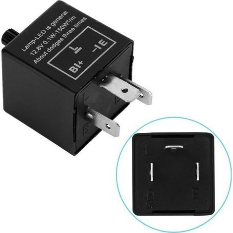 Relè lampeggiatore a 3 pin per indicatori di direzione moto a velocità regolabile da 12 V, luce LED, indicatore LED elettronico lampeggiante (1/4)